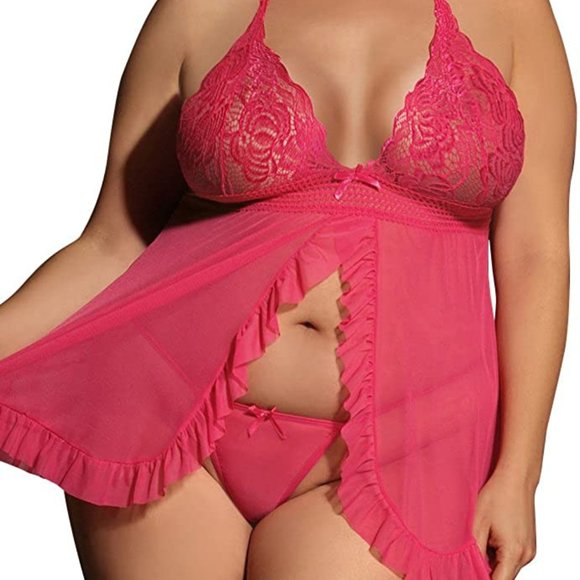 Womens V-Neck Plus Size Lace Babydoll - Picture 4 of 5